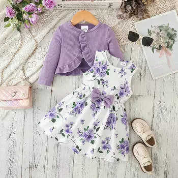 Комплект из двух предметов: платье принцессы для девочек, стильный наряд в стиле твида 12