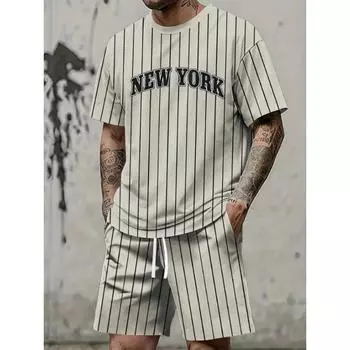 Комплект из двух предметов с принтом New York Letter, мужской короткий рукав и шорты, повседневная мужская футболка, уличные модные спортивные шорты S