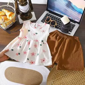 Комплект из двух предметов с жилетом для девочек, летняя детская одежда с принтом 80 розовый