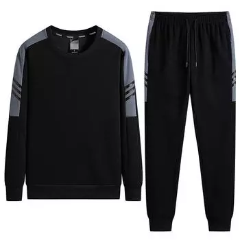 Комплект из двух предметов: толстовка с длинными рукавами, свободная и универсальная повседневная спортивная одежда, комплект из двух предметов: толстовка с круглым вырезом 6XL чёрный