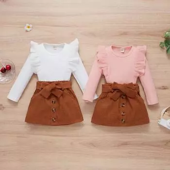 Комплект из двух предметов: топ с длинными рукавами и вельветовая юбка для маленьких девочек 80