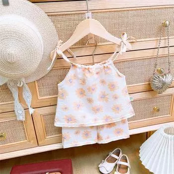 Комплект из двух предметов: топ-слинг и шорты для девочки, летний, с принтом, детский 90