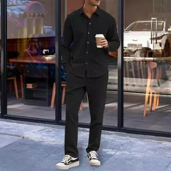 Комплект из двух предметов: вельветовая рубашка и брюки Yousheng для мужчин, классическая деловая повседневная рубашка и брюки, одежда на весну и осень, повседневный офисный костюм M белый