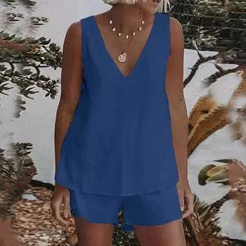 Комплект из двух предметов. Женские свободные повседневные хлопковые наряды. Летние майки и шорты больших размеров.