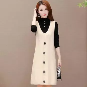 Комплект из двух предметов, женский осенне-зимний вязаный жилет, свитер с длинными рукавами, одежда, топы One Size зелёный