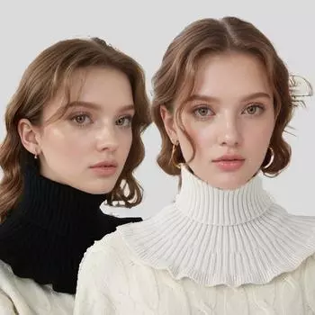 Комплект из двух предметов, женский шарф с высоким воротом и грибком, вязаный фальшивый воротник, съемный шарф, теплый зимний ветрозащитный шарф