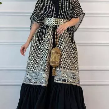 Комплект из двух предметов: жилет с рукавами «летучая мышь» и поясом в городском стиле весна/лето 2023 г. Medium чёрный