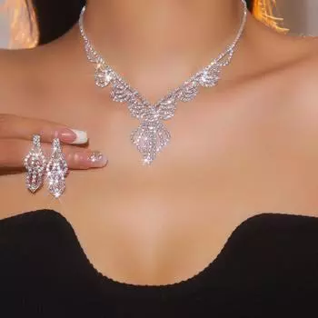 Комплект из двух серег и ожерелья с геометрическим узором и полыми суперблестящими стразами, роскошный свадебный комплект ювелирных изделий