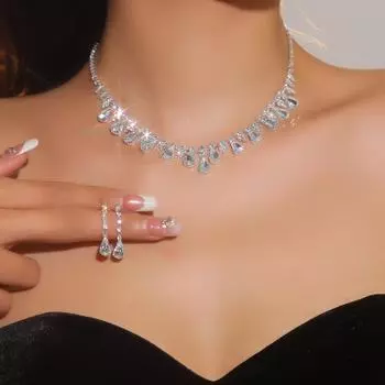 Комплект из двух серег с бриллиантами в форме капли воды, ожерелье из двух частей, темпераментное универсальное ожерелье из двух частей