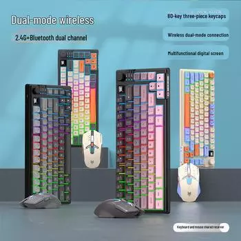 Комплект из двухрежимной беспроводной механической клавиатуры и мыши Silver Fox K920 с дисплеем и ручкой — доступен в трех цветах.