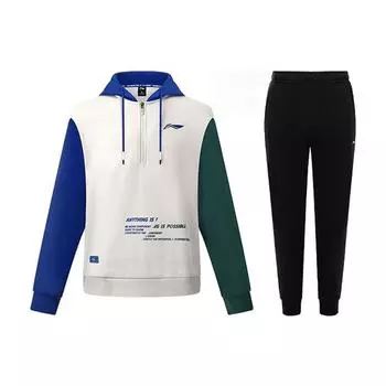 Комплект из флиса с капюшоном и брюк Li Ning Color Block, унисекс, толстовка и брюки, ледниково-серый, черный AWDSD49-1+AKLTC43-1 M
