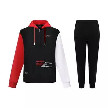 Комплект из флиса с капюшоном и брюк Li Ning Color Block, унисекс, толстовка и брюки, черный AWDSD49-2+AKLTC43-1 S