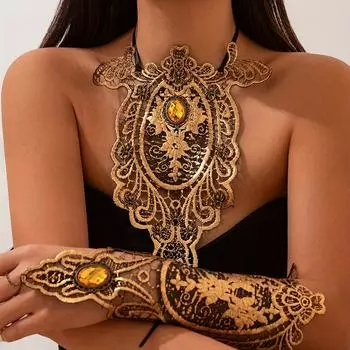 Комплект из готического кружевного ожерелья и браслета «Паук» — 2 шт., женские украшения на Хэллоуин, идеально подходят для вечеринок и повседневной носки золотой