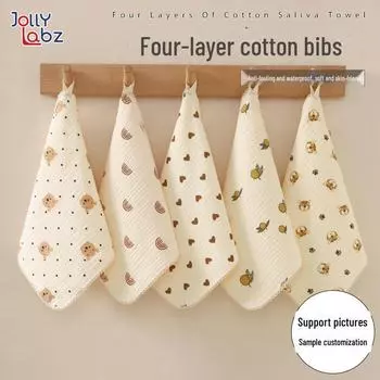 Комплект из хлопкового 4-слойного марлевого детского нагрудника и полотенца для лица 25x25cm