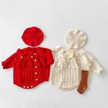 Комплект из хлопкового трикотажного кардигана и комбинезона для младенцев и малышей с помпонами ручной работы | Весенняя и осенняя одежда для мальчиков и девочек Size 100