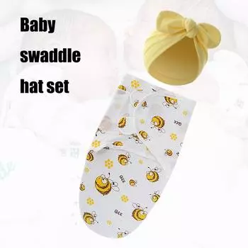 Комплект из хлопковой пеленки и шапочки для новорожденных, унисекс, дышащий спальный мешок с фетальным колпачком для детей от 0 до 1 года C10