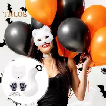 Комплект из искусственного меха лисы, костюм для косплея кошки, волка, плюшевая маска, пушистые перчатки с лапами, аксессуары для ролевых игр на Хэллоуин, Рождество и вечеринку C