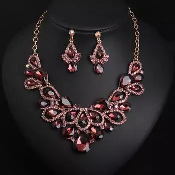 Комплект из колье и серег с кристаллами и драгоценными камнями, платье, ужин, женские аксессуары фиолетовый