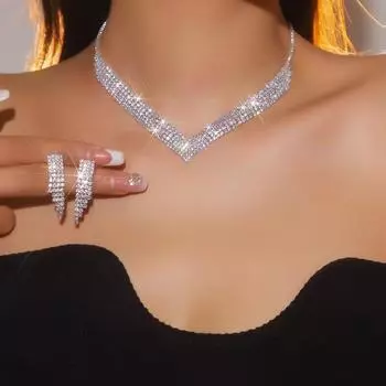 Комплект из колье и серег со стразами, подарок на годовщину свадьбы или день святого Валентина. Великолепный комплект из колье и серег со стразами