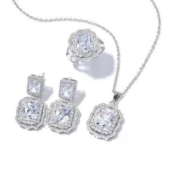 Комплект из квадратных цирконов Heavy Industry, комплект украшений Colored Treasure, ожерелье, серьги, комплект из трех колец open ring three-piece set белый