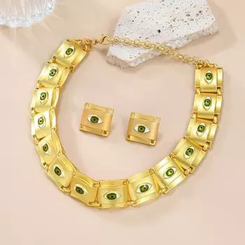 Комплект из квадратных серег и ожерелья из богемского сплава для женщин - европейский и американский стиль earrings