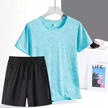 Комплект из ледяного шелка Женский летний тонкий для бега, спорта, отдыха, дышащий, быстросохнущий, шорты, свободный женский комплект из двух предметов XXXXL синий