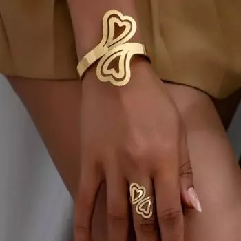 Комплект из манжет и кольца с леопардовым принтом в стиле бохо-шик, идеально подходит для повседневного образа или отпуска золотой