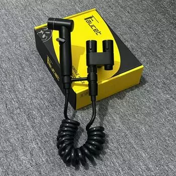 Комплект из нержавеющей стали для унитаза с двойным выходным переключателем, распылитель высокого давления для биде с увеличенным радиусом действия, вращающийся кронштейн без сверления чёрный