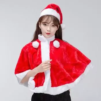 Комплект из норковой накидки Санты + шапки