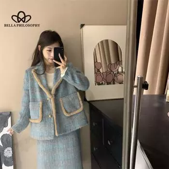 Комплект из нового французского ретро-повседневного осенне-зимнего комплекта из двух частей: куртка, полуюбка, пальто высокого качества S