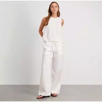 Комплект из однотонного топа и широких брюк, хлопковый льняной летний костюм, повседневный жилет + брюки, домашняя одежда для отпуска, женские наряды, новинка 2025 года S белый