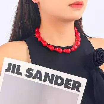 Комплект из ожерелья и браслета с нерегулярными каплями воды ZA Summer Trend красный