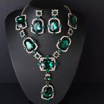 Комплект из ожерелья и серег, комплект из 2 предметов из сплава Court Temperament с кристаллами в стиле ретро красный