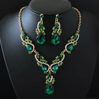 Комплект из ожерелья и серег, комплект из 2 предметов из сплава Court Temperament с кристаллами в стиле ретро красный