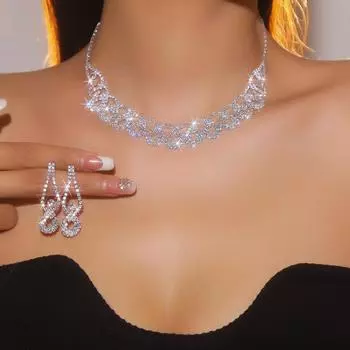 Комплект из ожерелья и серег Premium Sense Shiny Rhinestone, модный универсальный комплект из двух серег