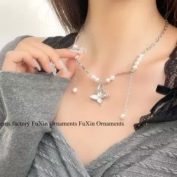 «Комплект из ожерелья и серег с жемчугом «Бабочка» — элитная роскошь с дизайном «глазурованные капли»» RR518