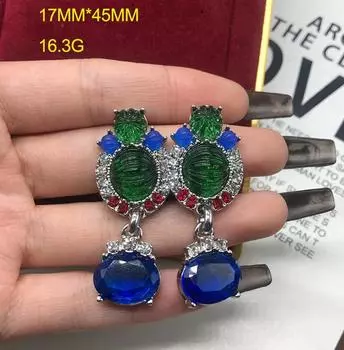 Комплект из ожерелья и серег в западном средневековом стиле с синими стразами и драгоценными камнями - преувеличенный дизайн высокого класса