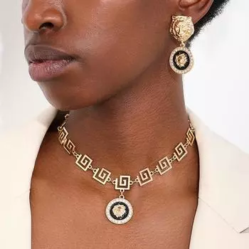 Комплект из ожерелья и серег в стиле ретро в стиле хип-хоп с головой льва золотой