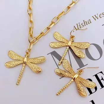 Комплект из ожерелья и серег в виде стрекозы из цинкового сплава для женщин, идеально подходит для ежедневного ношения, ювелирные украшения для женщин
