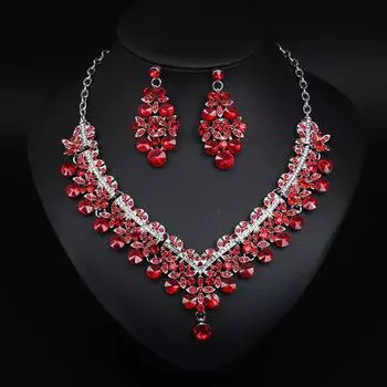 Комплект из ожерелья и сережек со стразами и кристаллами, банкетное платье, женские модные аксессуары красный