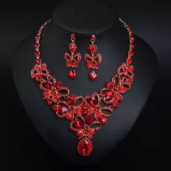 Комплект из ожерелья и сережек со стразами в виде бабочки, платье, банкет, женские аксессуары красный