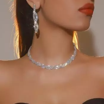 Комплект из ожерелья и сережек со стразами, подарок на годовщину свадьбы, день святого Валентина, великолепный винтажный комплект из ожерелья и сережек со стразами