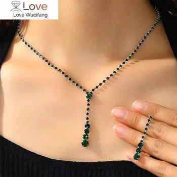 Комплект из ожерелья и сережек Stonefans Emerald Green Crystals, летние круглые подвески, ожерелья со стразами, подвески для женщин, 2 шт., для невесты