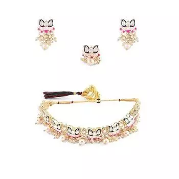 Комплект из ожерелья-колье и колец в виде цветка лотоса Минакари синего и розового цвета для женщин