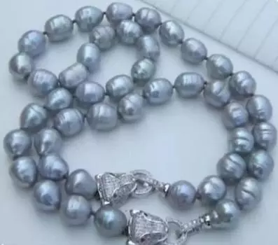 Комплект из ожерелья с серебристо-серым жемчугом Южного моря в стиле барокко 11-12 мм, браслет 18 дюймов, 7,5 дюймов.