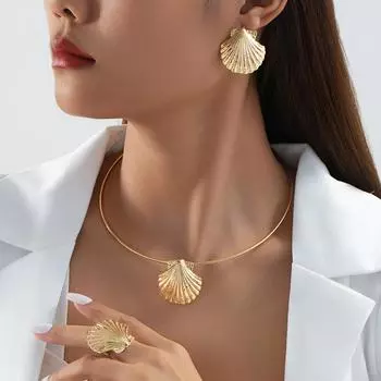 Комплект из ожерелья, серег и кольца с изображением морских звезд в европейском и американском стиле золотой