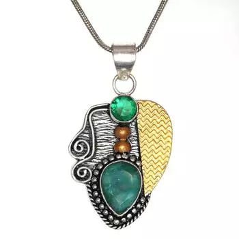 Комплект из подвески, изумруда, серебряных серег, позолоченных, имитация ювелирных изделий ручной работы