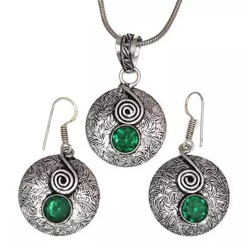 Комплект из подвески с изумрудом для девочек, серьги с покрытием, имитация ювелирных изделий ручной работы