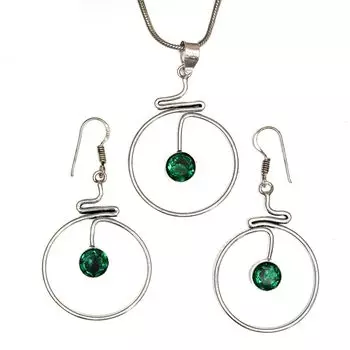 Комплект из подвески с изумрудом для девочек, серьги с покрытием, имитация ювелирных изделий ручной работы