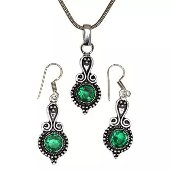 Комплект из подвески с изумрудом для девочек, серьги с покрытием, имитация ювелирных изделий ручной работы